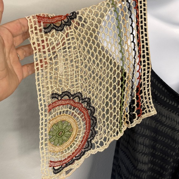 Vintage Language Los Angeles Crochet Flutter Sleeve Top Blouse Boho Peasant Y2K - Picture 6 of 9